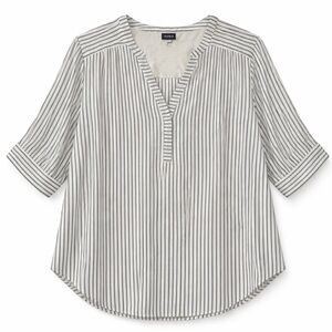 Torrid Harper 3X Navy White Stripe V-Neck Blouse 3/4 Sleeve
